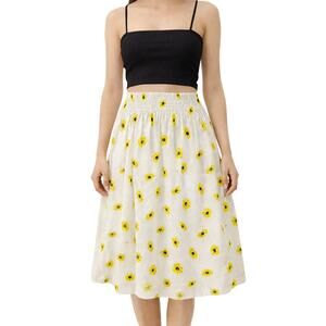 KATE SPADE Women's Daisy Dot Blaire A-Line Midi Skirt White/Yellow Size Small